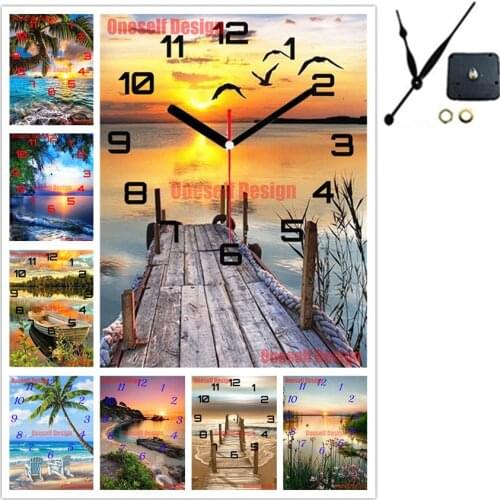 Diy diamond painting cross stitch clock 5d diamond mosaic sale clock Sunset seascape rhinestone pictures diamond embroidery full