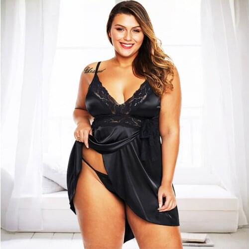 Satin Nightgowns Sleepshirts Deep V Nightwear Silk Homewear Sexy Lingerie Nightdress Women Sleep Gown Thong Loungwear Set Dress