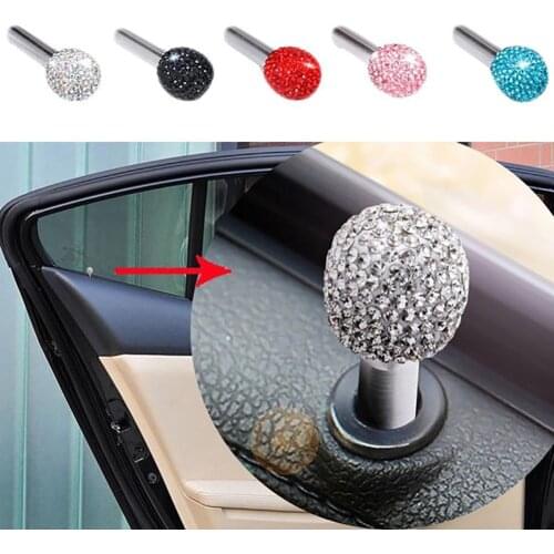 2Pcs Shiny Rhinestones Car Vehicle Interior Door Lock Knob Pull Pins Decoration