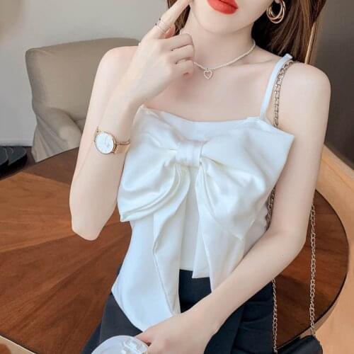 Sexy Women Camisole blouse big bowknot Tank Tops Casual Summer Corset top For Women Bustier backless Crop Tops Elegant Short Top