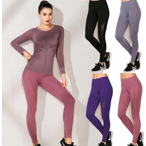 2019 New style Fashion Hot Women Soft Stretch Casual Solid Hollow Out Pants Biker Exercise Yoga Workout Size Seamless