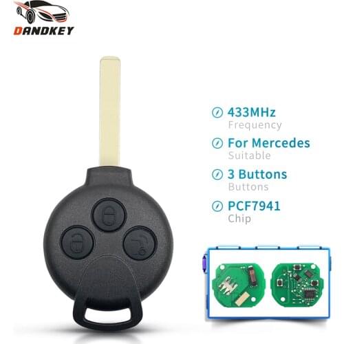 Dandkey 5pcs Remote Key For Mercedes-Benz Smart Fortwo 451 2007 2008 2009 2010 2011 2012 2013 PCF7941 Chip 433Mhz Complete Key