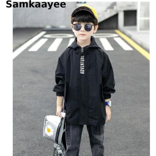 5-15y Kids Trench Spring Autumn Boys Long Jacket Hooded Windbreaker Childrens Solid Color Coats Letter Print Outerwear Clothing