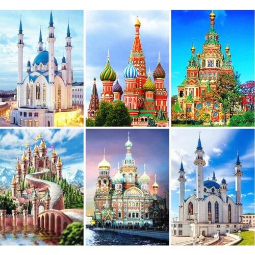 HUACAN Diy 5d Diamond Painting Muslim Diamond Embroidery Cross Stitch Temple Rhinestones Pictures Mosaic Decoration Home