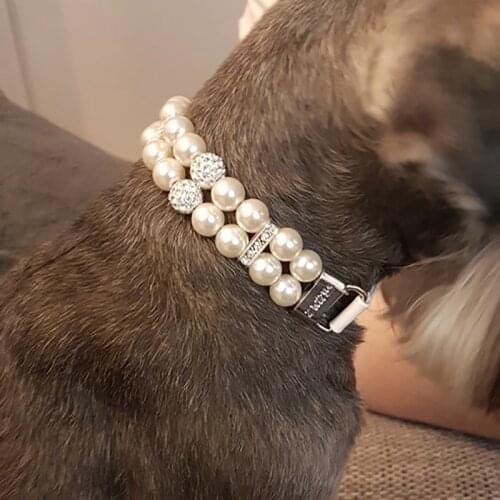 Artificial Pearls Studded Collar Fashion Dog Collar Pet Collars Adjustable Leather Collar Small Dogs