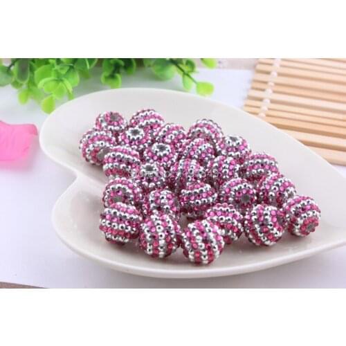 Kwoi vita Hotpink with Silver Color Strips 20mm 100pcs Chunky Resin Rhinestone Beads Ball Orange for Kids Jewelry
