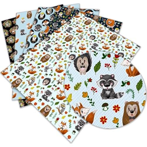 Cute Animal Cartoon Pattern Faux Leather Cross Pattern DIY Sewing Material 22x30cm