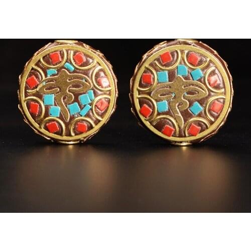 SEA MEW 2 PCS 21mm*7.5mm Nepal Metal Copper Beads Round Hole Beads For Jewelry Making