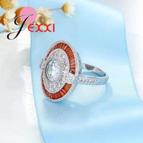 Trendy Cubic Zircon Rings Women --Silver Jewelry Round Shape Big Wedding Engagement Ring For Ladies Accessories