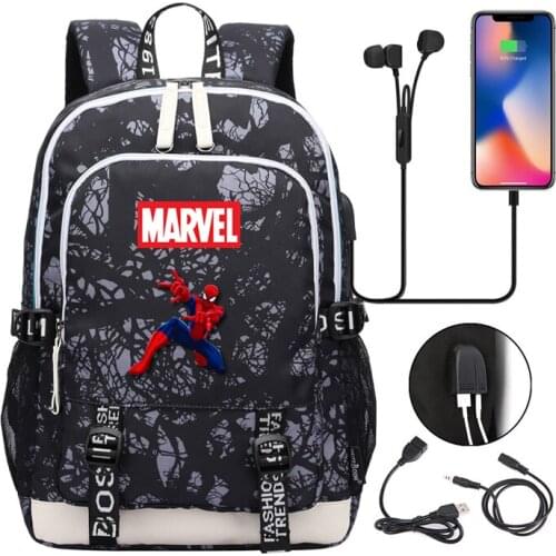 MARVEL Teenager Fashion Backpack USB Charging listen to music Schoolbag Outdoor Travel Backpack mochila Large capacity bag