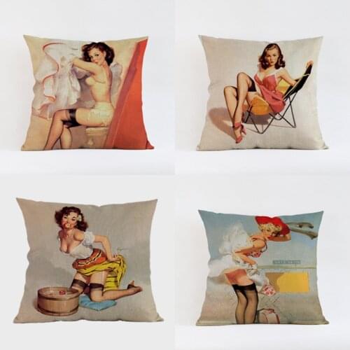 Fashion Sexy Lady Pinup Girl Poster Print Cushion Cover Modern Home Decorative Pillow case Vintage Cotton Linen Car Pillow slip