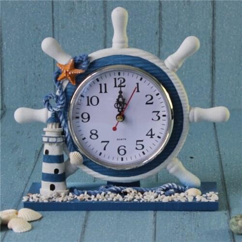 Wooden Nautical Anchor Boat Steering Wheel Time Clock Table Decor Lighthouse