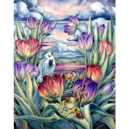 Round Diamond Full Diamond Diamond Painting Set Living Room Dining Room Decorative Painting Mural Tulip Flower Field