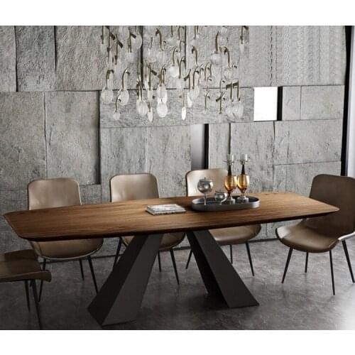 Stainless steel Dining Room Set Home Furniture minimalist modern wooden dining table and 8 chairs mesa de jantar muebles comedor