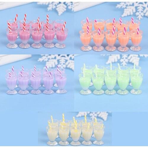 New Hot！10Pcs/Lot 1:12 Dollhouse Mini Drink Bottle Milk Tea Juice Drink Cup Ice Cream Cup Doll Kitchen Toy