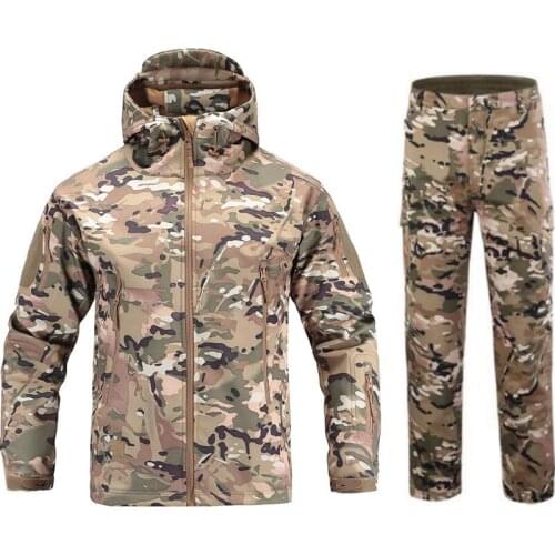 Autumn winter Camouflage hunting clothes suit Shark skin soft shell v 4.0 outdoor Hiking Warm waterproof fleece jacket pants