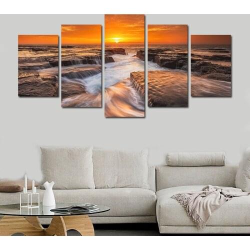 Drop Shipping Customized Prints Painting Custom Made Classical Canvas Landscape Picture Unbframed 5 Panel Modular Home Decor