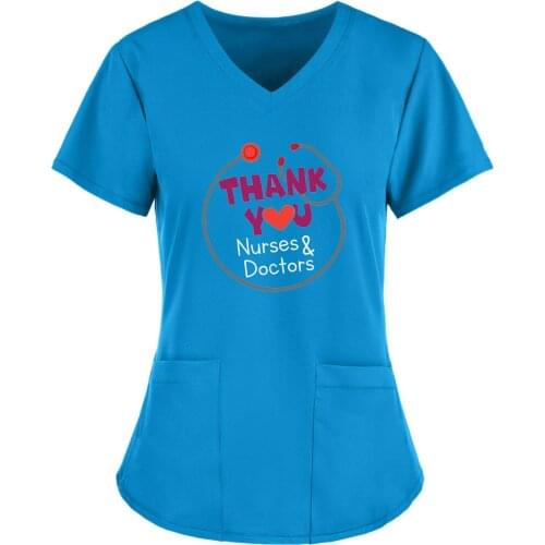 Working Scrub Tops For 2021 Women Stethoscope Print Short Sleeve T-Shirts Medical Dental Carer Nurses Uniform Blouse A40