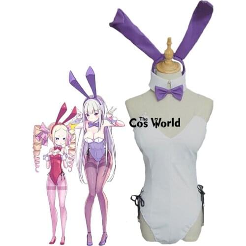 Re Zero Kara Hajimeru Isekai Seikatsu Emilia Sexy Bunny Girl Tube Tops Maid Dress Uniform Lingerie Underwear Cosplay Costumes