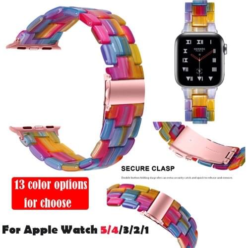 Resin Watchband For Apple Watch Band Strap Series 5 4 3 2 1 44mm 40mm 42mm 38mm Resin Bracelet Stainless Steel Buckle For iWatch