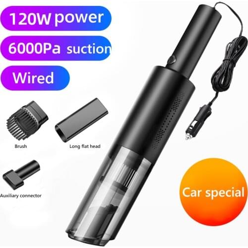 ABS Plastic 12V Handheld Car Vacuum Cleaner 120W 6Kpa Power Cord Car Household Dual-use Electrica Tool