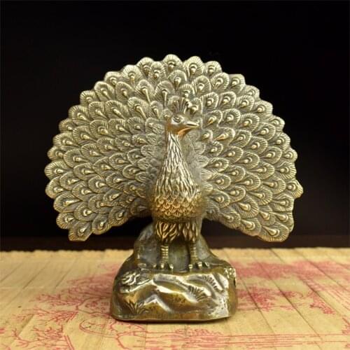 Do the old antique brass copper peacock peacock beautiful peacock Zhaocai and copper trumpet marriage living room decor