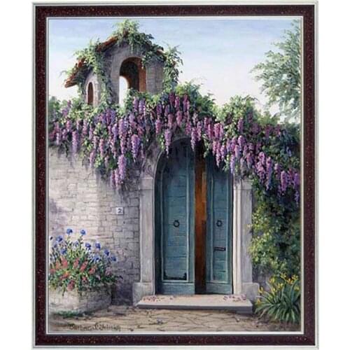 Farmhouse in front of violet Scenic Needlework,Cross stitch,Embroidery kit,14CT Canvas Patterns Cross-Stitching,DIY Handmade