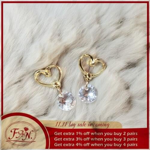 2020 Trendy Hot Sale Popular Cute Sweet Girls Golden Color Heart Metal with Clear Crystal Rhinestone Drop Fashion Stud Earrings