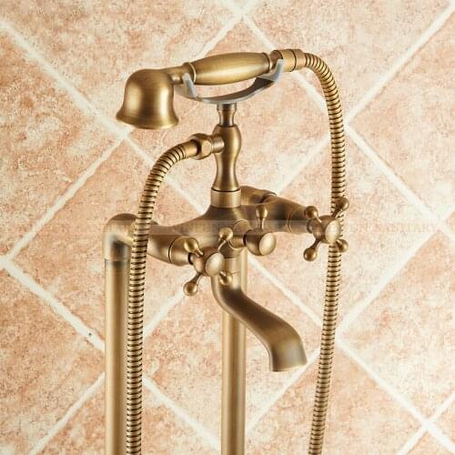 Bathtub Faucet Solid Brass Luxury Floor Standing Bathroom Bathtub Faucet Antique Dual Handle with Handheld Shower Cran
