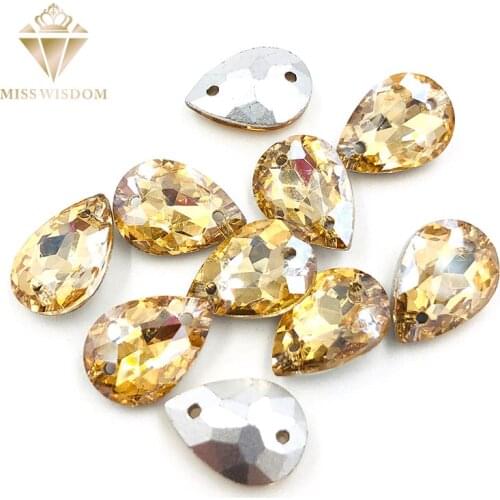 10X14/13X18mm water drop Champagne glass crystal pointback Double hole sew on rhinestones Diy dress wedding accessories