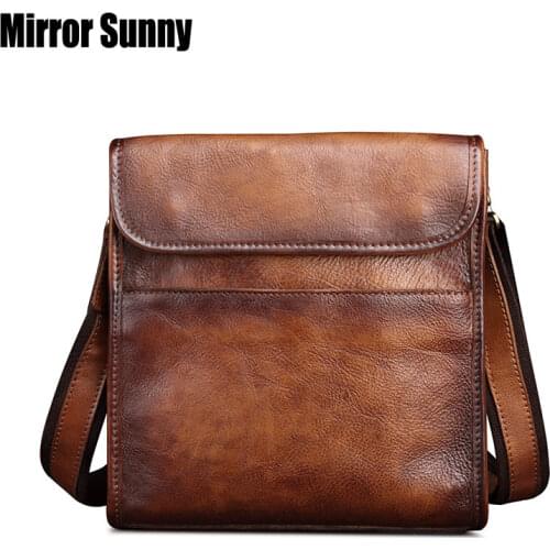 New Designer Genuine Leather Mens Handbags Retro Mans Bag Cowhide Leather Male Single Shoulder Crossbody Bag Messenger Bags