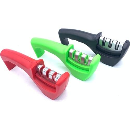 3-stage knife sharpener Three colors available ceramic whetstone sharpener kitchen gadget knife accessory with non-slip base