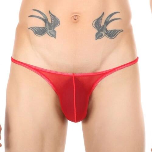 Men Sexy Briefs G String Underwear Mesh See-Through T-Back Panties Thong Convex Pouch Underpants Bikini Panties Lingerie 2021