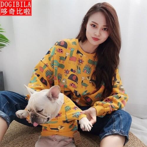 Autumn and winter plus velvet pet parent-child fitted cat clothes dog bib French bulldog sweater Teddy cartoon clothes