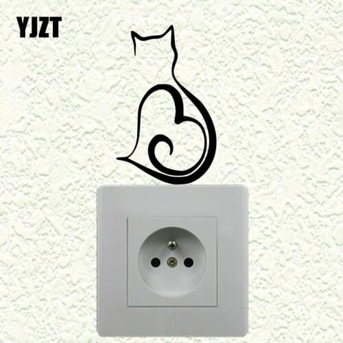 YJZT Love Heart Cat Wall Switch Sticker Vinyl Decal Animal Cartoon Creative Pattern S19-0891