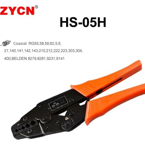 HS-05H Coaxial Cable Connector Crimping Pliers Jaw Clamp Tools Electrical 9 Inch Ratchet Steel 056FL Flag Type Receptacles