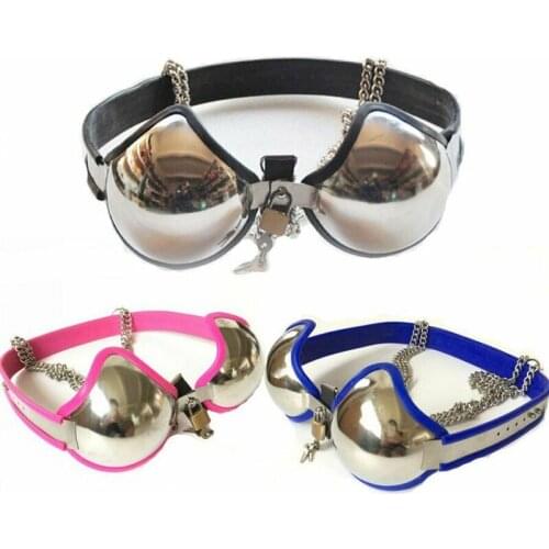 Women Full Adjustable Open Stainless Steel Chastity Belt Bra Device Cage Padlock Harness Breast Bra Female