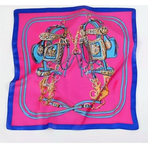 POBING Silk Scarf Woman Dog Belt Print Square Scarves Bandana Small Hijab Foulards Lady Tie Headband Neckerchief 53CM
