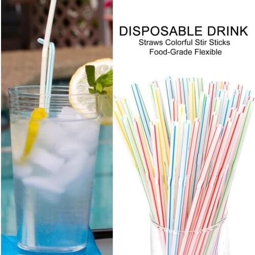 100pcs Disposable Flexible Drinking Straws Bendable Straws Striped Multi Colored Rainbow Bendy Straws Bar Accessories Party
