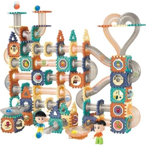 200PCS Building Blocks Toy Rolling Ball Track for Children Cartoon Cute Doll DIY Assemble Educational Gifts