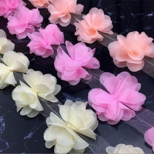 24pcs flowers 3D Chiffon Cluster Flowers Lace Dress Decoration Lace Fabric Applique Trimming Sewing Supplies