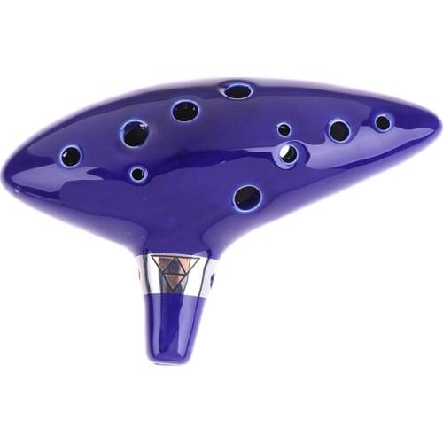 3Pcs/Set ( 1 x Ocarina+1 x Cord+ 1 x Instruction Book) Blue Musical Instrument Ocarina Flute 12 Hole Ocarina Ceramic