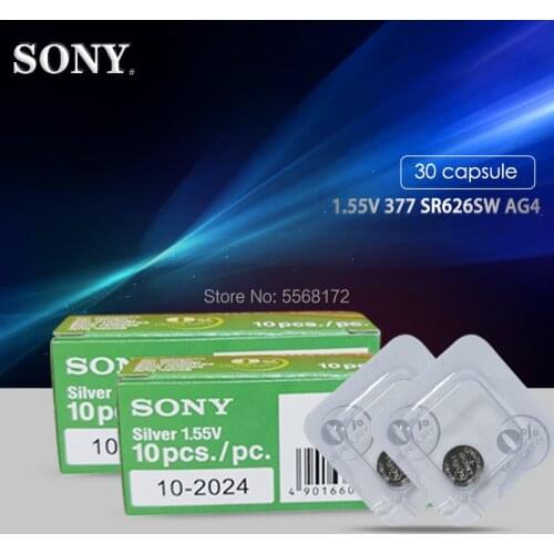 30pc New Single grain packing Sony 100% Original 377 SR626SW SR626 AG4 1.55V Silver Oxide Watch SR626SW 377 MADE IN JAPAN