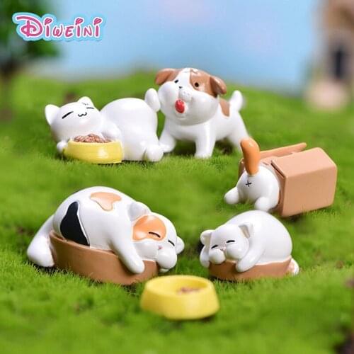 4pcs Cats Dogs Puppy Kitten Action Figure Cartoon Animal Model Figurine Birthday Cake Decoration Toys Set Doll House Gift Kids