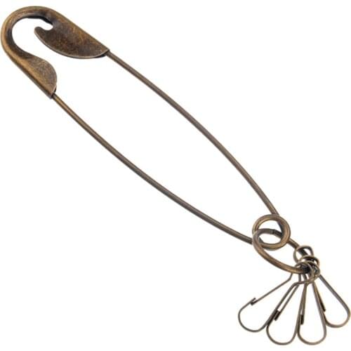 Retro Large Safety Pin Shaped Metal Keychain Key Holder Key Ring