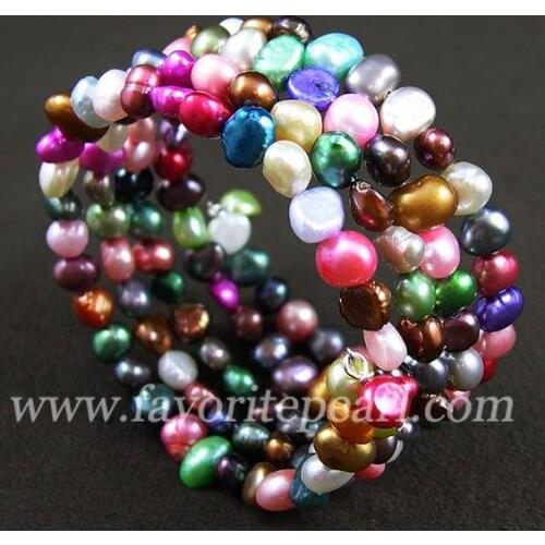 New Arrival Pearl Bracelet Four Rows 6-7mm Rainbow Color Natural Freshwater Pearl Bracelet Handmade Bangle Fine Pearl Jewelry