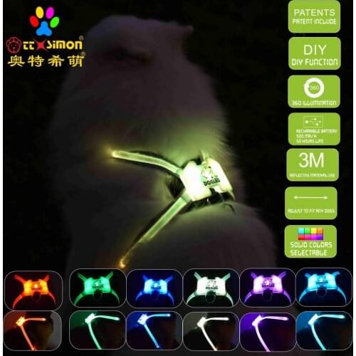 CC Simon Dogled harness for big dog 7 in 1 color Dog Harness Glowing USB Led Collar Puppy Lead Pets Vest Dog Leads