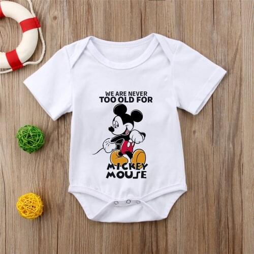 One-pieces Summer Baby Girls Boys Clothes Rompers Short Sleeve Disney Mickey Mouse Printed Cartoon Cute Newborn Clothes Jumpsuit