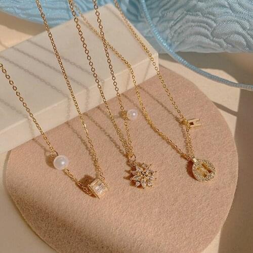 Titanium steel geometric letter clavicle chain Korean pearl star necklace female net red temperament niche zircon pendant