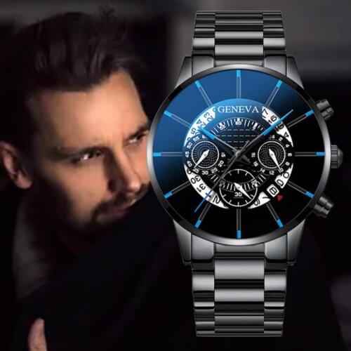 Geneva Brand New Mens Quartz Watch European And American New Design Fashion Casual Stainless Steel Calendar Mens Watch